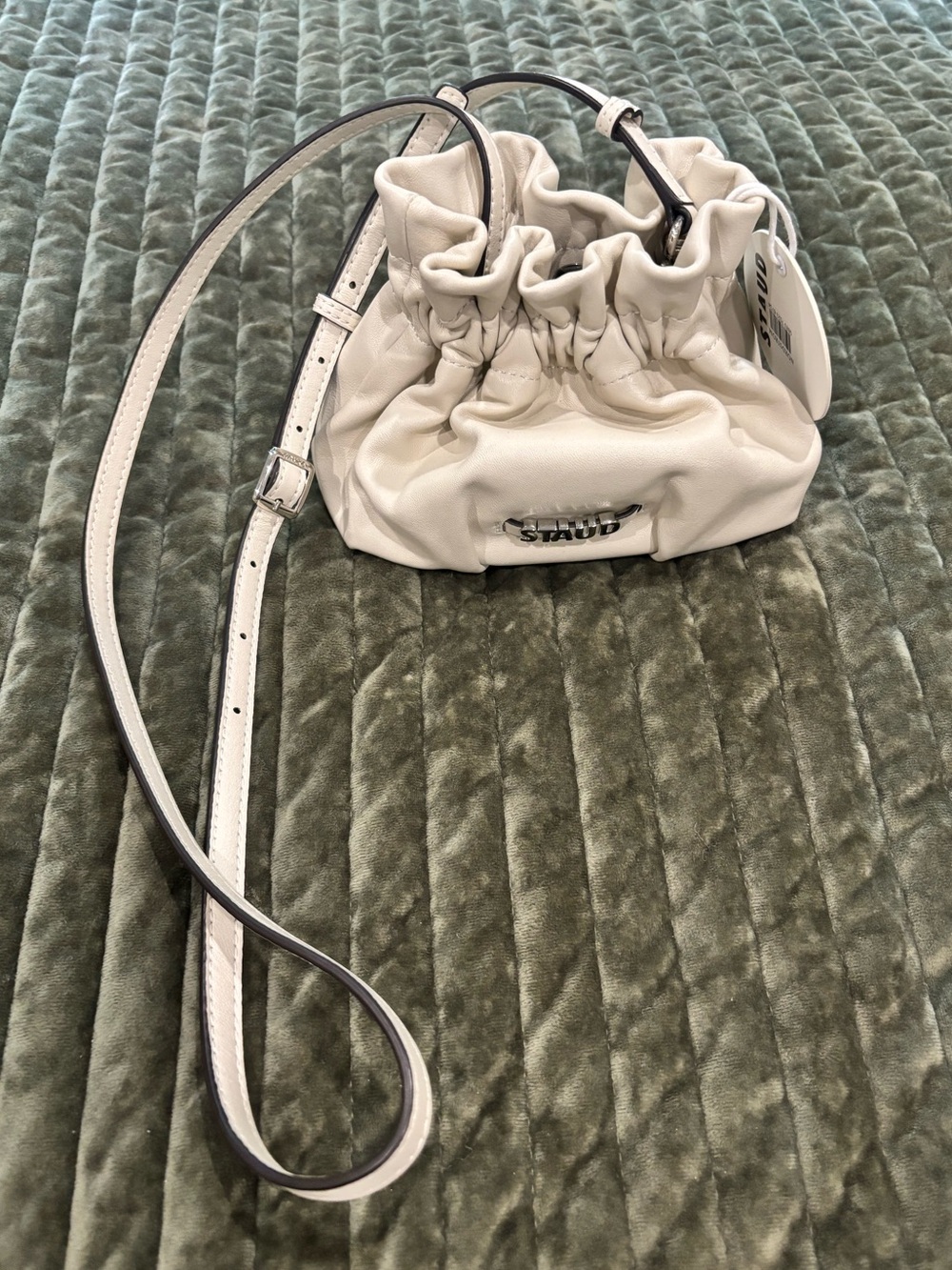 Staud Mini Grace Bucket Bag Cream Leather Crossbody NWT Adjustable Strap - Picture 7 of 9